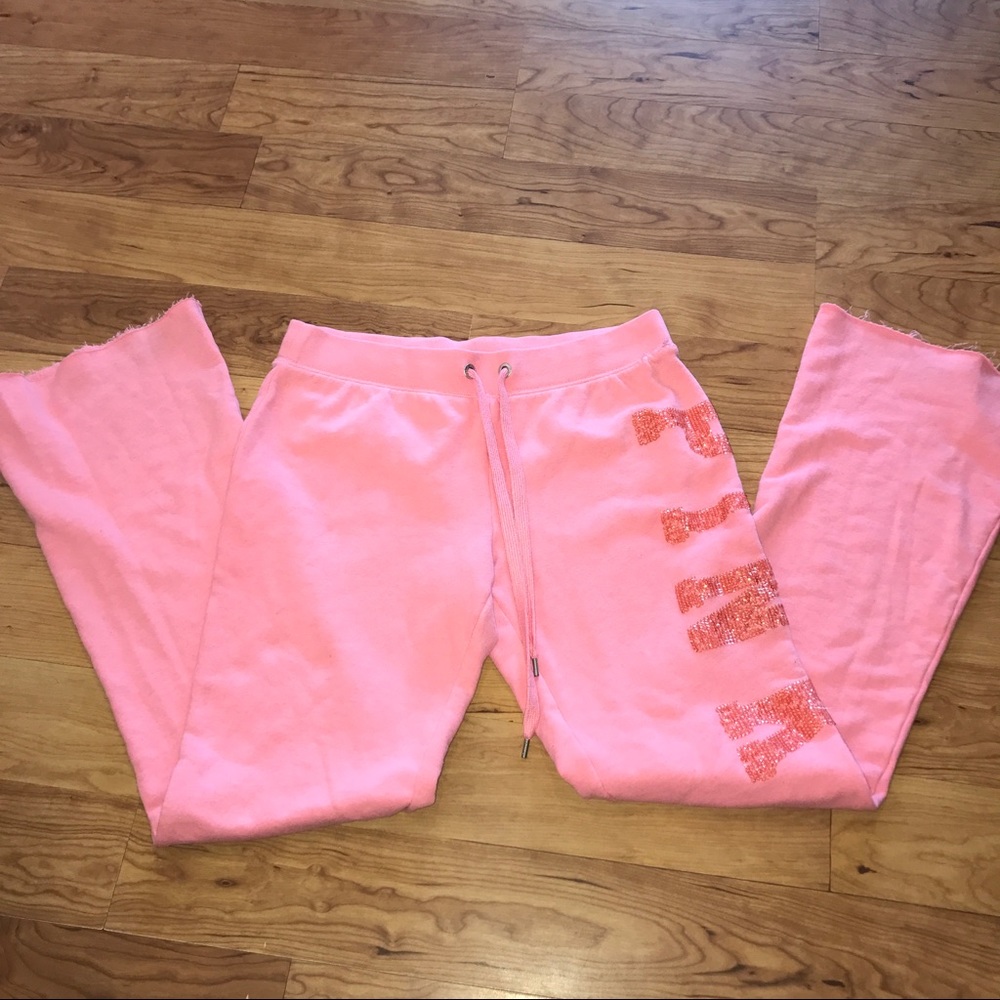 Sold💝PINK VS pink Sequins wide leg sweat pants sz - Picture 5 of 6